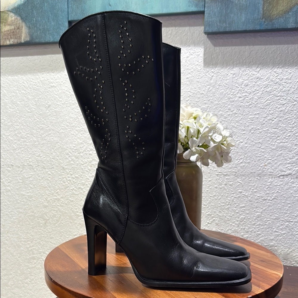 Vintage Guess Black Leather Boots Size 6.5